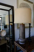 Ceramic Glazed Table Lamp with Burlap Shade — Tracey Becker Interiors