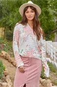 Floral Ribbed V Neck Sweater
