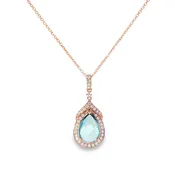 14k Rose Gold Pear Blue Topaz and Diamond Halo Pendant