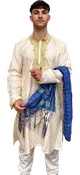 Blue Men's Festive Crushed Silk Dupatta Shawl with Gold Accents