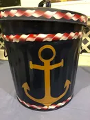 10 Gallon Galvanized Nautical – Deep Blue, red/white roping, metallic gold anchors
