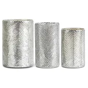 12 Inch Herringbone Embossed Silver Mercury Glass Vase
