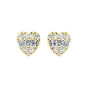 0.25CT Diamond Heart Shape Earrings In 10K Yellow Gold Round &amp; Baguette Diamond Fashion Earrings For Women