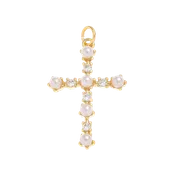 18k Gold Pearl Cross Charm with Pave Cz