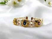 14K Yellow Gold Pearl & Sapphire Cuff Bracelet
