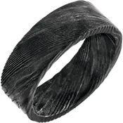 Full Pitch Black Flat Band Damascus Steel 8 mm Wood Grain Band