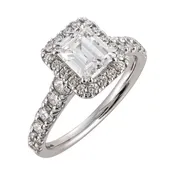 14K White Gold Emerald Cut Engagement Ring with Halo