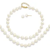 14k Cultured Pearl Necklace, Bracelet & Earrings Set