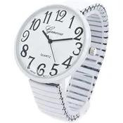 Excellentwatches New Womens Super Large White Face Case Size 43mm EXTRA LARGE Stretch Band Japanese Movement Fashion Watch