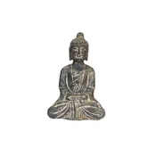 13.5" Black Brown Distressed Marks Small Stone Sitting Buddha Statue ws5080S