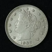 1907 5c Liberty V Nickel Five Cent Coin