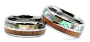 8mm Tungsten Ring Double Line Koa Wood/Abalone