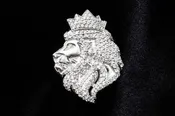 10K WHITE GOLD 2.80 CTW DIAMOND CROWNED LION HEAD PENDANT