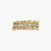 14KT Tri Color Gold 1.23CTW Earth Mined Stackable Miligrain Diamond Ring Set
