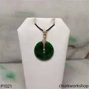 14K gold deep green flat disc pendant