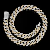 14mm Two-Tone Moissanite Cuban Link Chain – 925 Sterling Silver