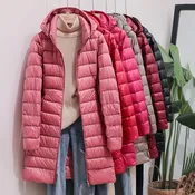 SEDUTMO Winter Womens Down Jackets Long Ultra Light Thin Casual Coat Puffer Jacket Slim Remove Hooded Parka ED1275