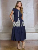 <p>Boho Embroidery Cap Sleeve Midi Dress</p>