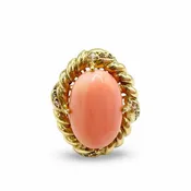 18K Gold Coral & Diamond Ring