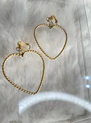 Vintage Gold Rope Heart Dangle Earrings - Clip-on