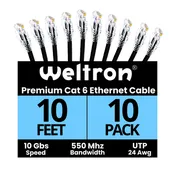 10-Pack Snagless Cat 6 Ethernet Cable - 10ft, Cat 6 Cable, Cat6 Cord, Ethernet Cord, Black