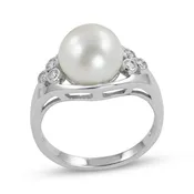 Cultured Pearl & White Topaz Trios Ring Sterling Silver