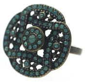 Antique Bronze Flower with Pacific Opal Crystals Ring