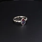 10k White Gold Ring with Pear-Shaped Lab-Grown Alexandrite &amp; Diamond Accents