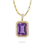 Amethyst And Diamond Halo Necklace