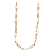 18K Gold Pearl & Paperclip Chain Necklace