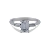 14K White Gold Emerald Cut Three Stone Ring
