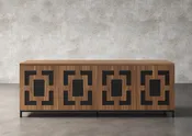 ISABELLA-86" WALNUT MEDIA CONSOLE/BUFFET FEATURING A GREEK KEY PATTERN