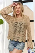ADORA Long Sleeves Round Neck Crochet Top