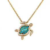 14KT Turquoise and Diamond Turtle Pendant