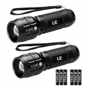 Lepro 2-Packs LED Flash Light LE1000 High Lumens, Mini Multifunction Tactical Flashlight , Zoomable, Waterproof, Adjustable Brightness, for Camping, Outdoor and Emergency Use (AAA Batteries Included)