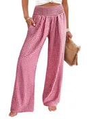 Gabby Gingham High Waist Wide Leg Pants with Pockets