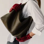 Allan K Vesper Large Dama Woven Leather Bag | Juniper (Khaki)