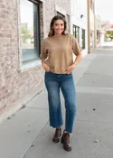 Abrielle Camel Short Sleeve Sweater