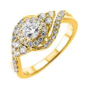 0.38ct Round Halo Diamond Engagement Ring, 14K Yellow Gold