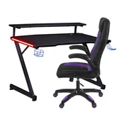 AON Gaming Desk & Gaming Chair Set – LED Carbon Fiber Desk with Riser Shelf and Ergonomic Racing-Style Gaming Chair