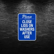 CLOSE LIDS ON WASHERS AFTER USE SIGN