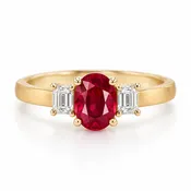 1.03ct Ruby & Diamond Three-Stone Ring in 18K Yellow Gold