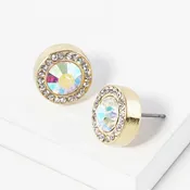 AB Crystal Halo Stud Earrings on Gold | 712781