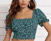 Backless tie back ruffled flower blouse