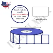 1.5'' x 1.25''Thermal Transfer/inkjet Labels on a 3 ''Core 8 ''OD.