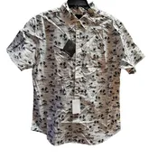 14th & Union MEDIUM button Down Shirt Palm Blue white short sleeve NAVY OASIS