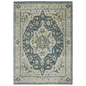 10'2''x14'2'' Hand Knotted Wool Blue ,Beige Oushak Geometric Curvilinear Medallion-and-Corner Tabriz Rug