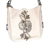 Embellished Cream Leather Crossbody Bag
