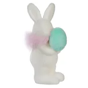 10" Flocked White Bunny Holding Teal Egg