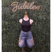 Alanis Tiger Embroidery Denim Shorts